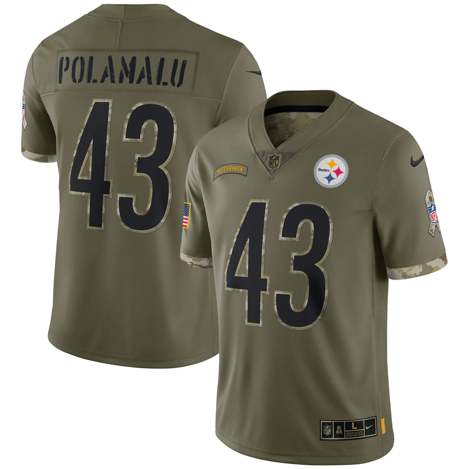Men'sTroy Polamalu Pittsburgh Steelers 2022 Salute To Service Retired Player Limited Jersey - Olive -