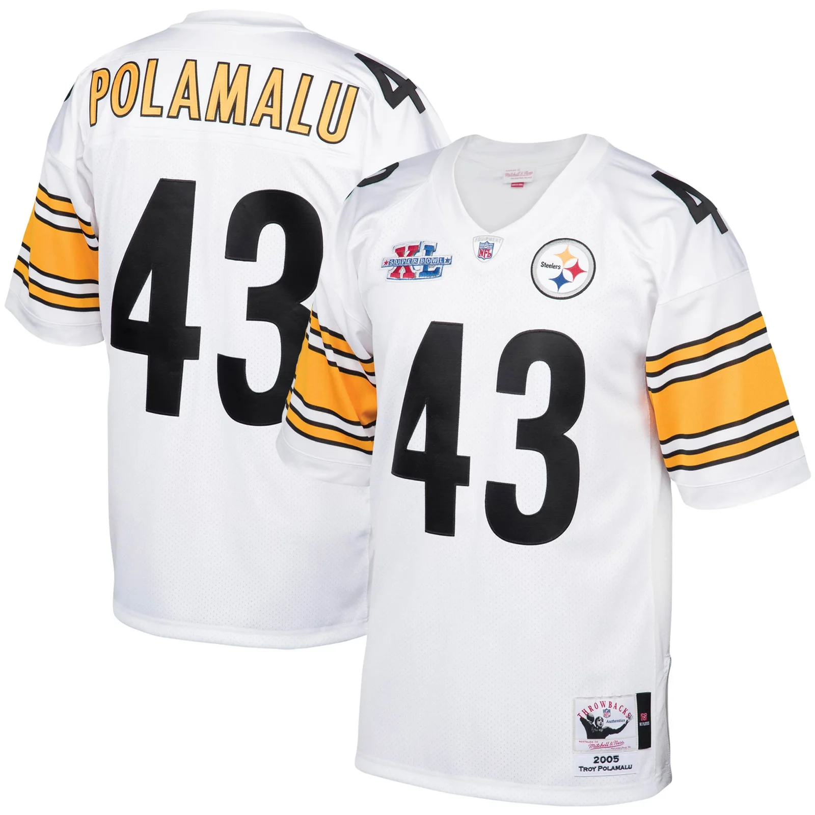 Men'sTroy Polamalu Pittsburgh Steelers Mitchell &amp; Ness 2005 Authentic Throwback Retired Player Jersey - White -