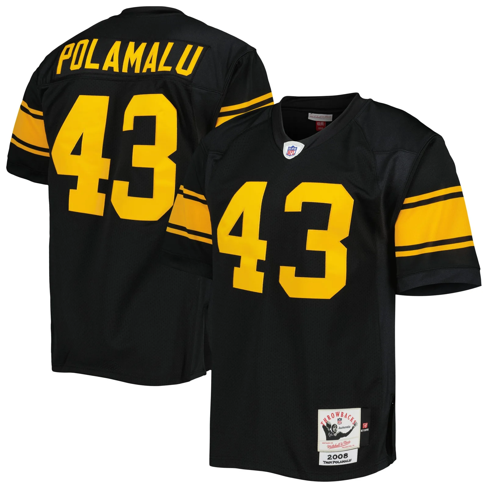 Men'sTroy Polamalu Pittsburgh Steelers Mitchell &amp; Ness 2008 Alternate Authentic Retired Player Jersey - Black -