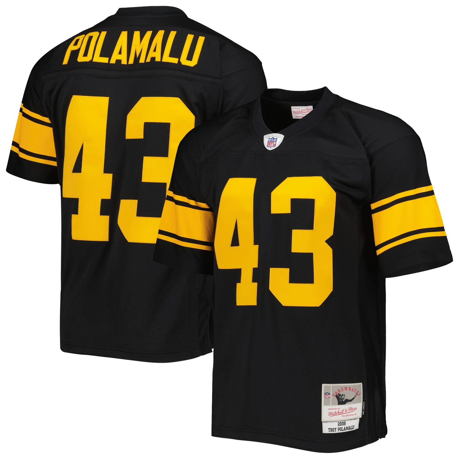 Men'sTroy Polamalu Pittsburgh Steelers Mitchell &amp; Ness Alternate 2008 Legacy  Jersey - Black