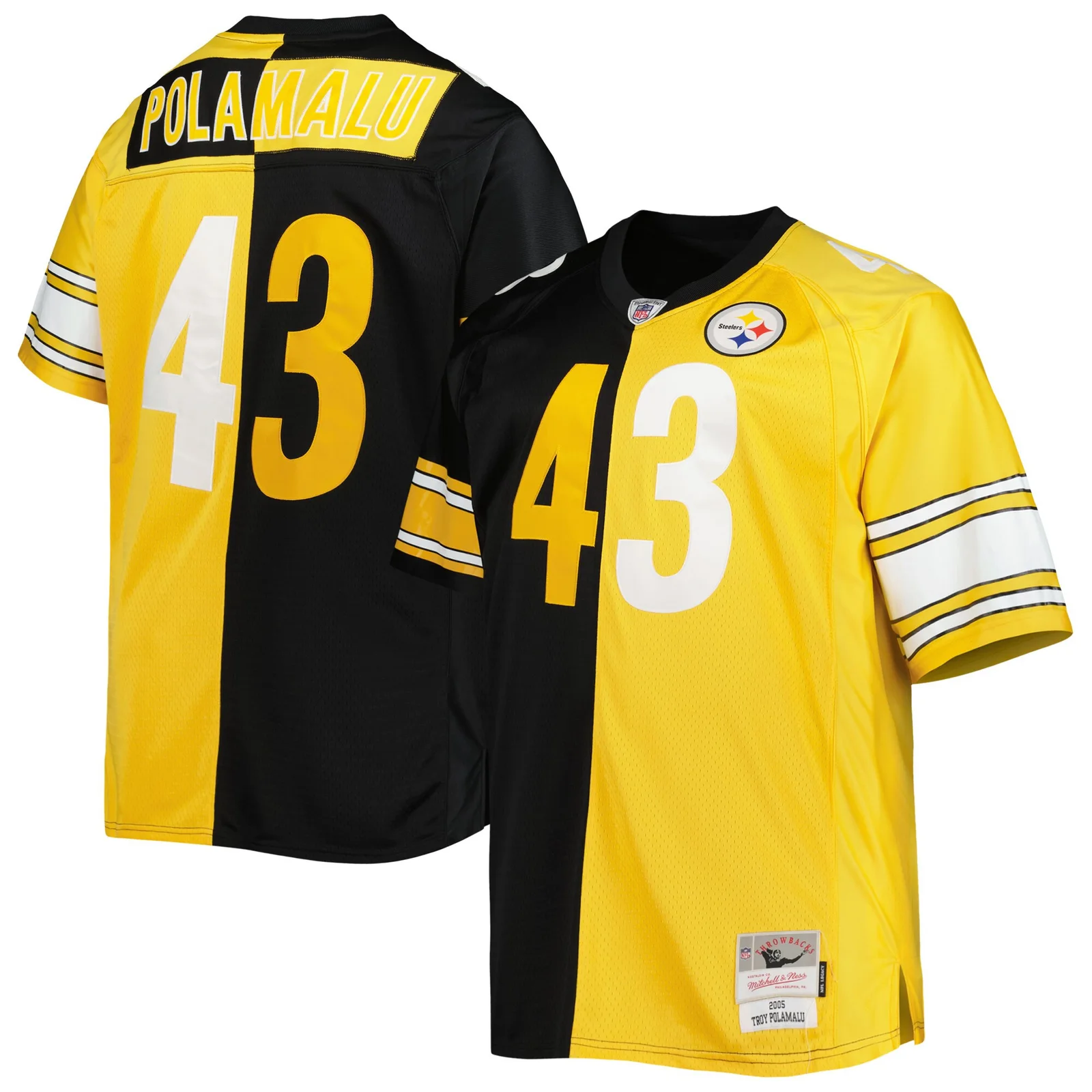 Men'sTroy Polamalu Pittsburgh Steelers Mitchell &amp; Ness Big &amp; Tall Split Legacy Retired Player  Jersey - Black/Gold