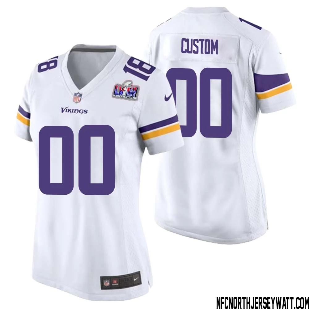 Woman Custom Purple Minnesota Vikings Super Bowl LVIII Alternate Game Jersey -