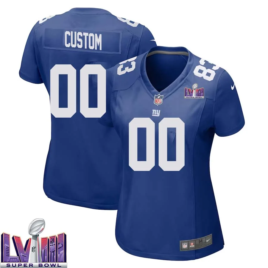Woman Custom Royal New York Giants Super Bowl LVIII Home Game Player Jersey -