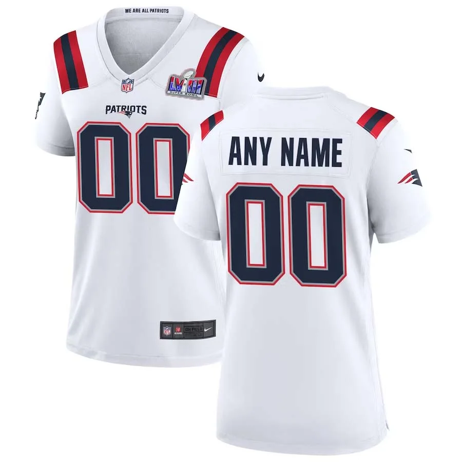 Woman Custom White New England Patriots Super Bowl LVIII Away Vapor Limited Jersey -