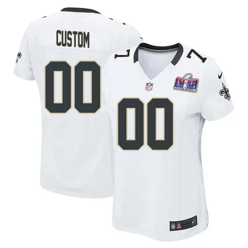 Woman Custom White New Orleans Saints Super Bowl LVIII Away Game Jersey -