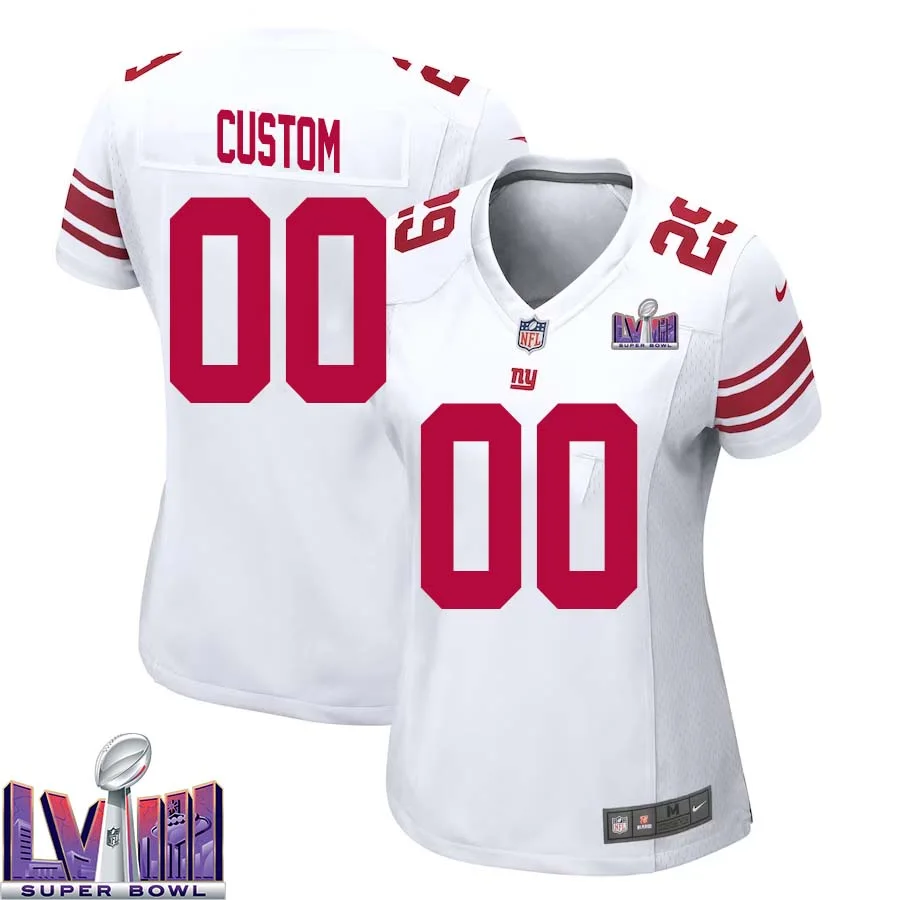 Woman Custom White New York Giants Super Bowl LVIII Away Game Jersey -