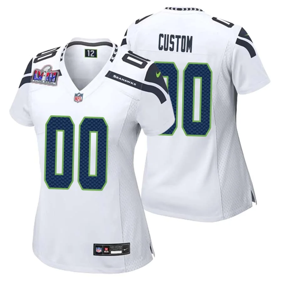 Woman Custom White Seattle Seahawks Super Bowl LVIII Away Game Jersey -