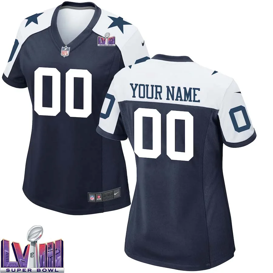 Woman Dallas Cowboys Super Bowl LVIII Alternate Custom Game Jersey - Navy -
