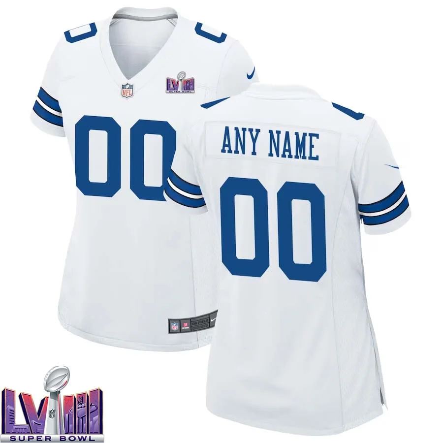 Woman Dallas Cowboys Super Bowl LVIII Custom Game Jersey - White -