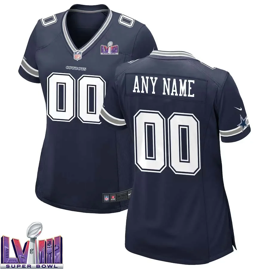 Woman Dallas Cowboys Super Bowl LVIII Custom Home Game Jersey - Navy -