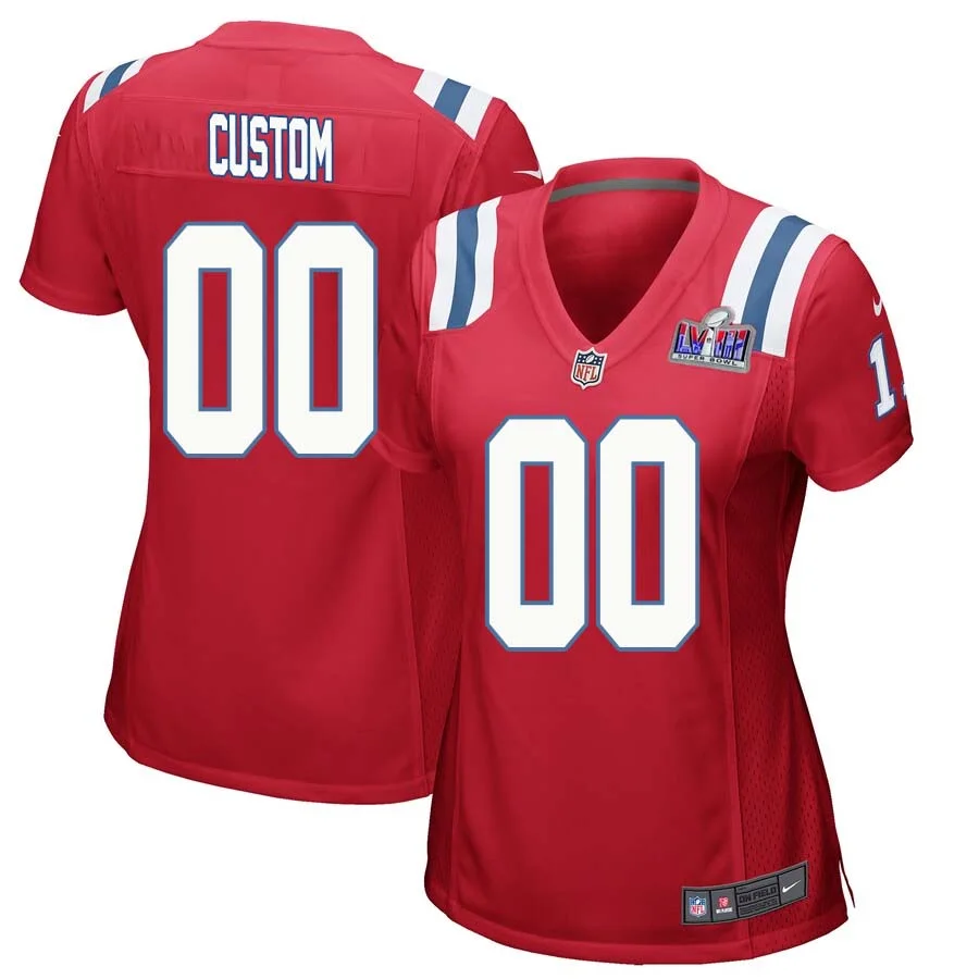 Woman Red New England Patriots Super Bowl LVIII Alternate Custom Jersey -