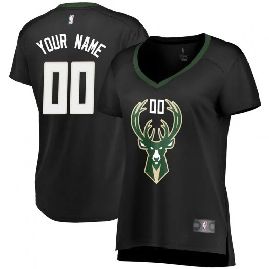 Woman's Custom Milwaukee Bucks Swingman Black Fast Break Jersey - Statement Edition -