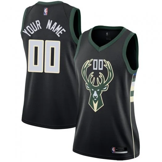 Woman's Custom Milwaukee Bucks Swingman Black Jersey - Statement Edition -