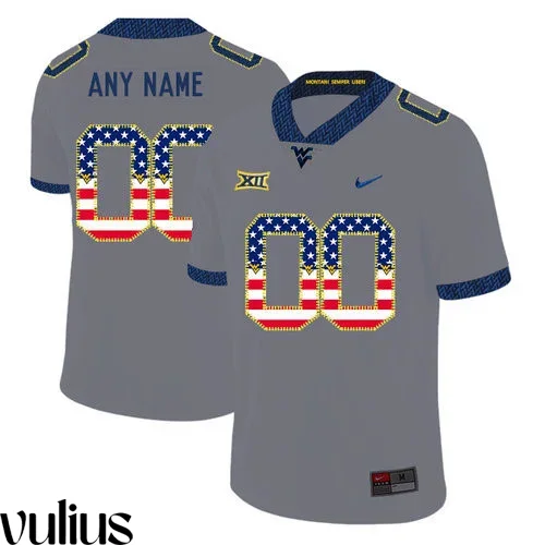 Wvu Football Jersey Custom, Grey Men's, USA Flag College Football Jersey -