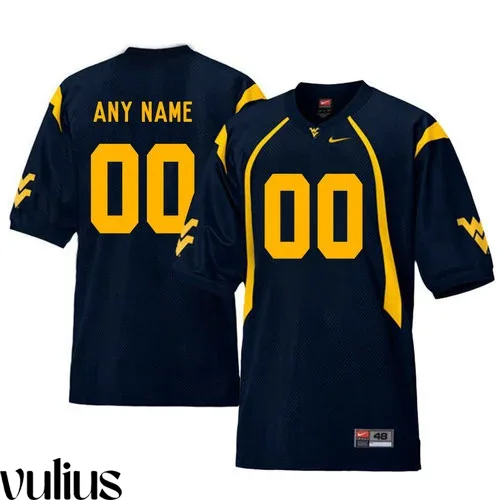 Wvu Football Jersey Custom, Navy Men's, Customized College Football Jersey -