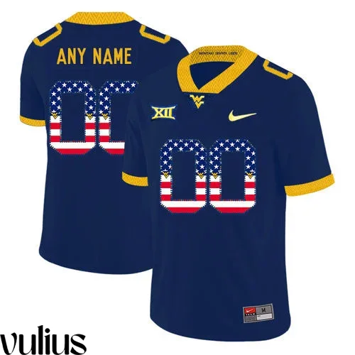 Wvu Football Jersey Custom, Navy Men's, USA Flag College Football Jersey -