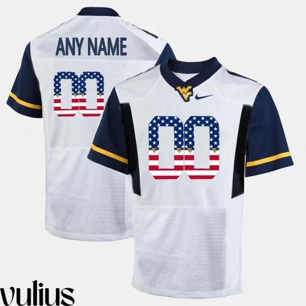 Wvu Football Jersey Custom, White Men's, US Flag Fashion WVU Custom Jerseys -