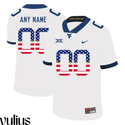 Wvu Football Jersey Custom, White Men's, USA Flag College Football Jersey -