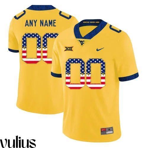 Wvu Football Jersey Custom, Yellow Men's, USA Flag College Football Jersey -