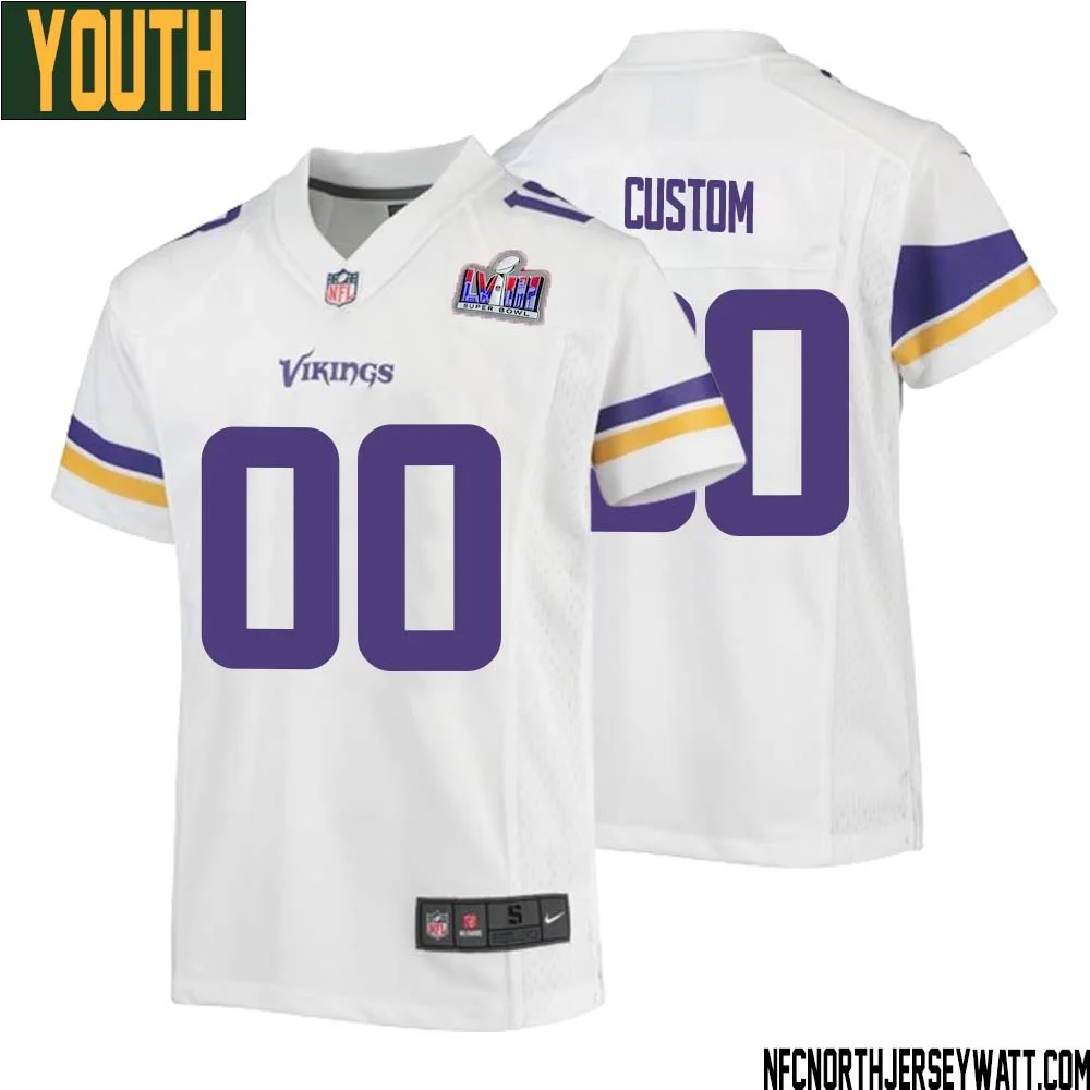 Youth Custom White Minnesota Vikings Super Bowl LVIII Game Player Jersey -