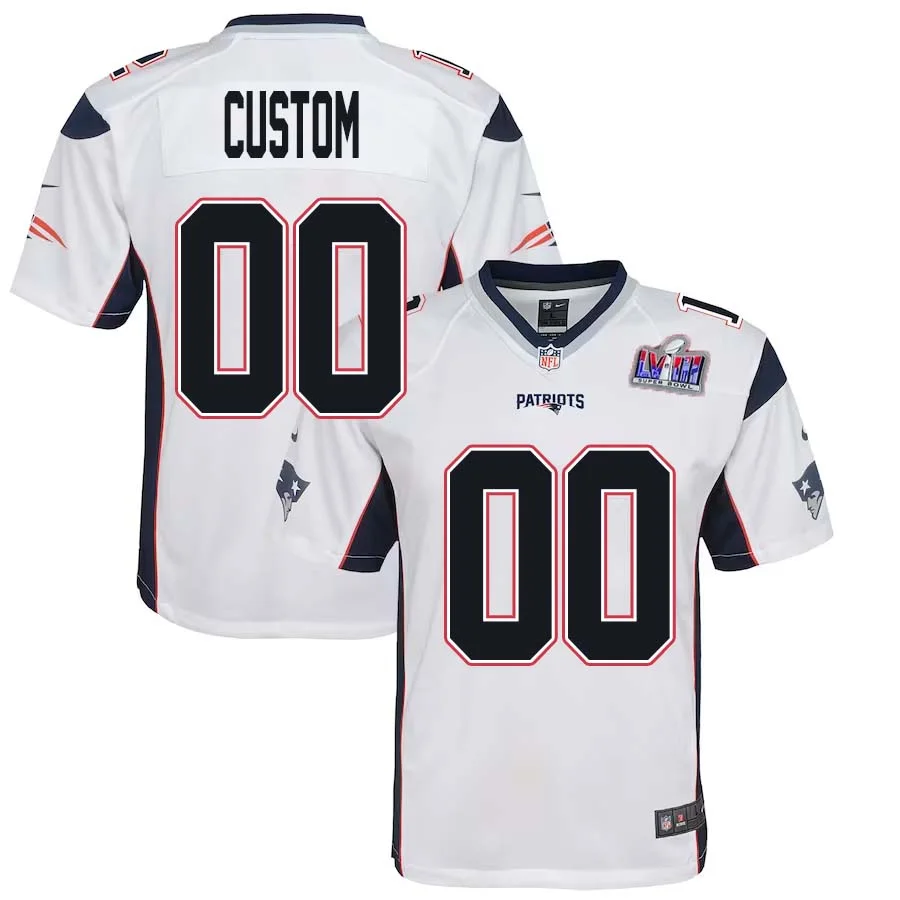 Youth Custom White New England Patriots Super Bowl LVIII Away Vapor Limited Jersey -