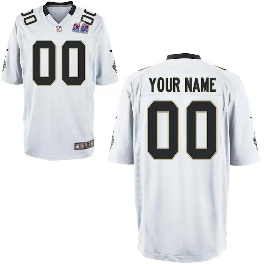 Youth Custom White New Orleans Saints Super Bowl LVIII Away Game Jersey -