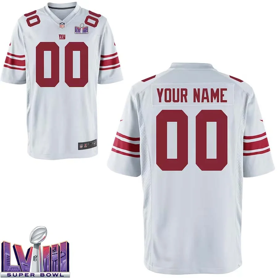 Youth Custom White New York Giants Super Bowl LVIII Away Game Jersey -