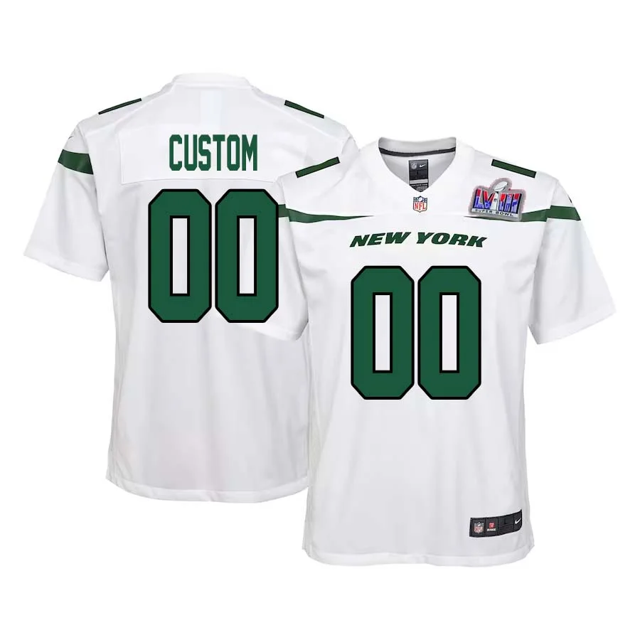 Youth Custom White New York Jets Super Bowl LVIII Player Away Game Jersey -