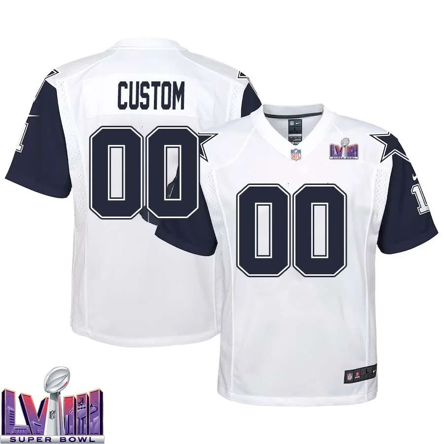 Youth Dallas Cowboys Super Bowl LVIII Alternate Custom Game Jersey - Navy -
