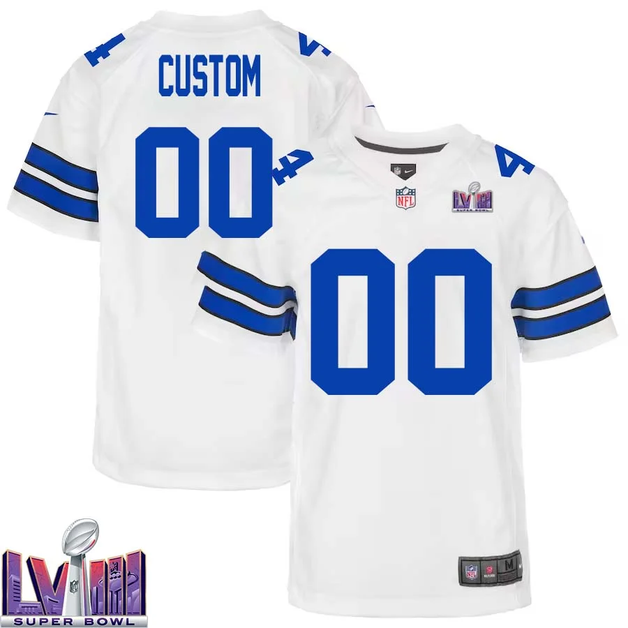 Youth Dallas Cowboys Super Bowl LVIII Custom Game Jersey - White -