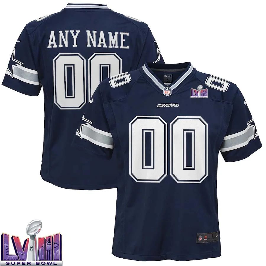 Youth Dallas Cowboys Super Bowl LVIII Custom Home Game Jersey - Navy -