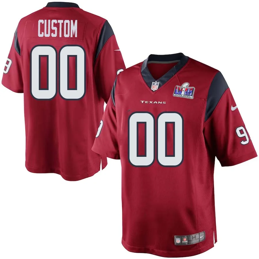 Youth Red Houston Texans Super Bowl LVIII Alternate Custom Game Jersey -