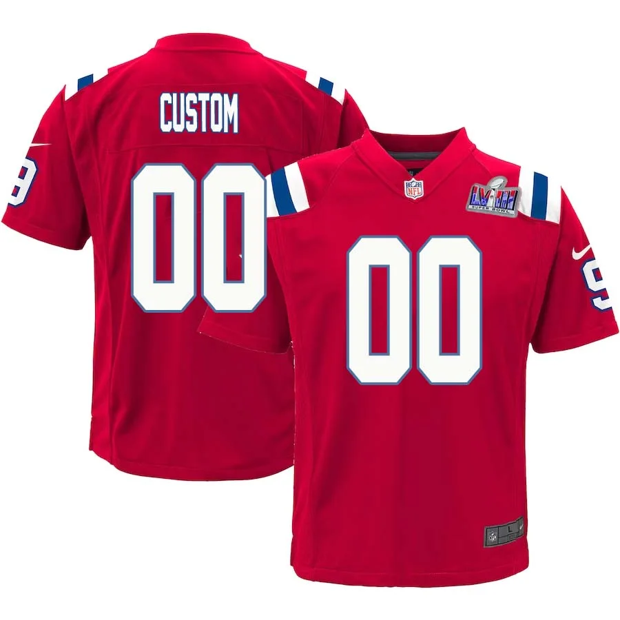 Youth Red New England Patriots Super Bowl LVIII Alternate Custom Jersey -