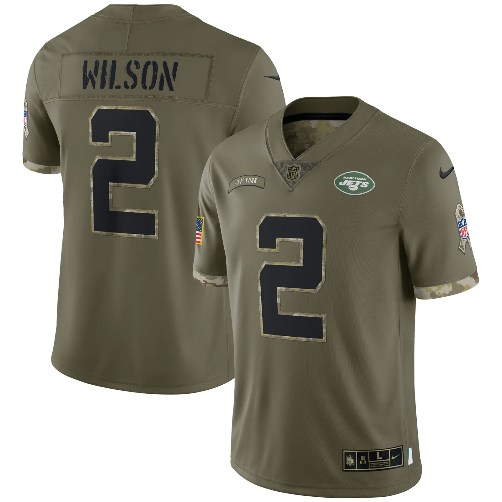 Men'sZach Wilson New York Jets 2022 Salute To Service Limited Jersey - Olive -