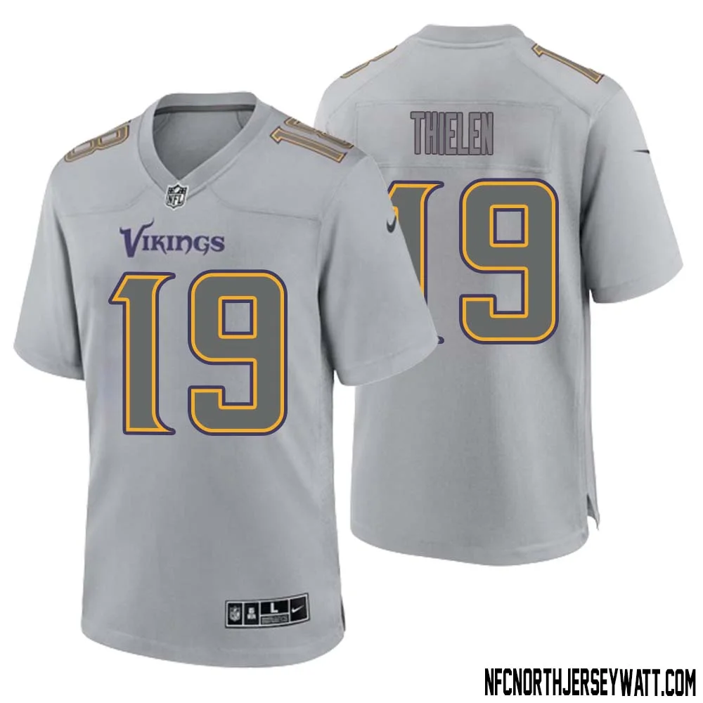 Adam Thielen No 19 Men Gray Minnesota Vikings Atmosphere Fashion Game Jersey