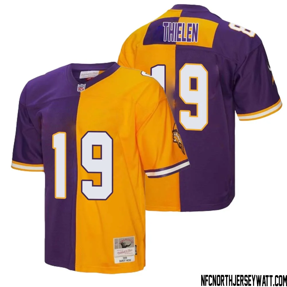 Adam Thielen No 19 Men Mitchell Ness Purple Gold Minnesota Vikings 1998 Split Legacy Replica Jersey 1
