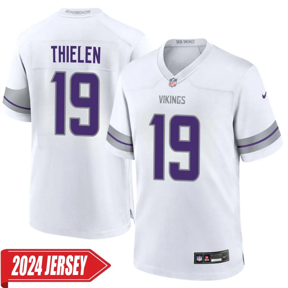 Adam Thielen No 19 Men s Minnesota Vikings White Alternate Custom Game 2024 Jersey