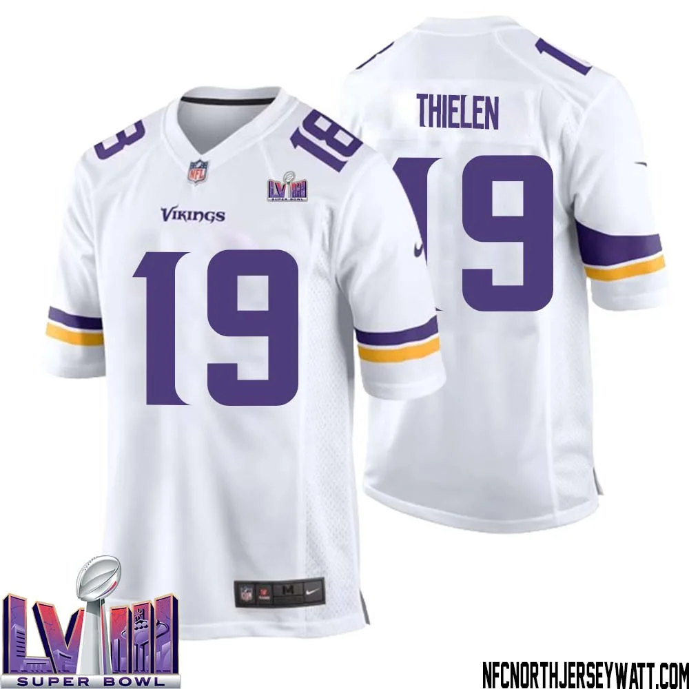 Adam Thielen No 19 Minnesota Vikings Super Bowl LVIII Away Game Jersey White for Men