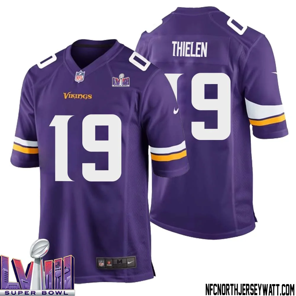 Adam Thielen No 19 Minnesota Vikings Super Bowl LVIII Home Game Jersey Court Purple for Mens