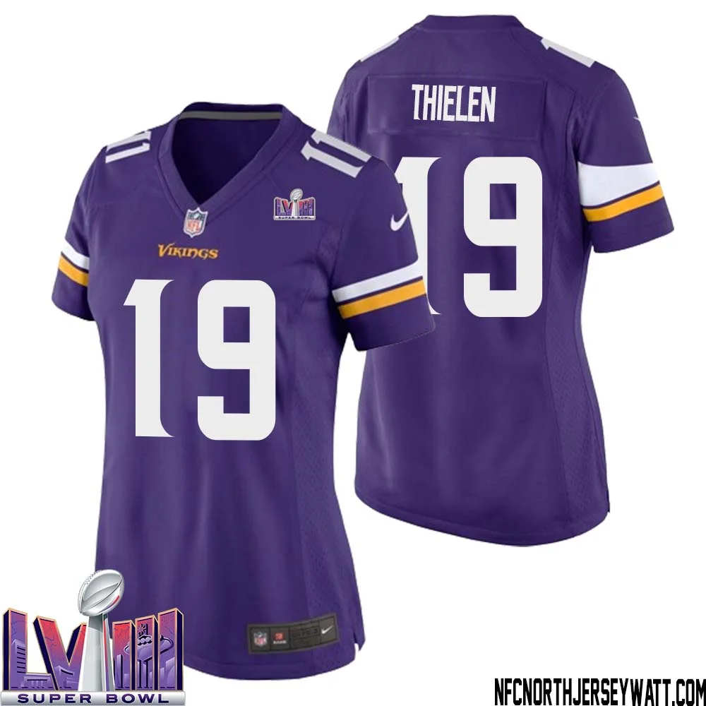 Adam Thielen No 19 Minnesota Vikings Super Bowl LVIII Home Game Jersey Court Purple for Women
