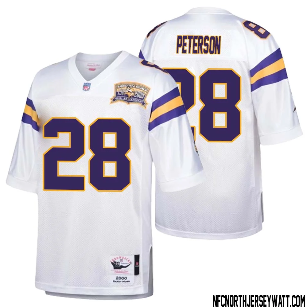Adrian Peterson No 28 Men Mitchell Ness White Minnesota Vikings Authentic Throwback Retired Player Jersey