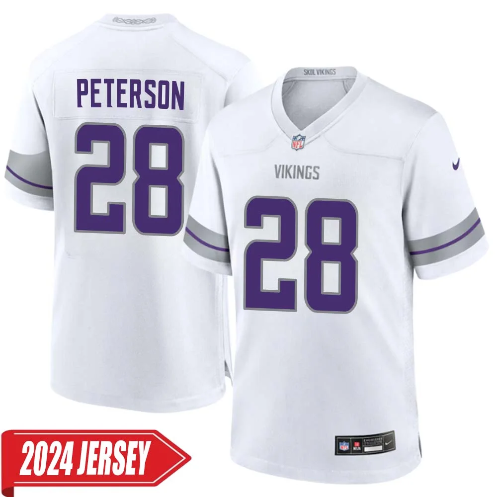 Adrian Peterson No 28 Men s Minnesota Vikings White Alternate Custom Game 2024 Jersey