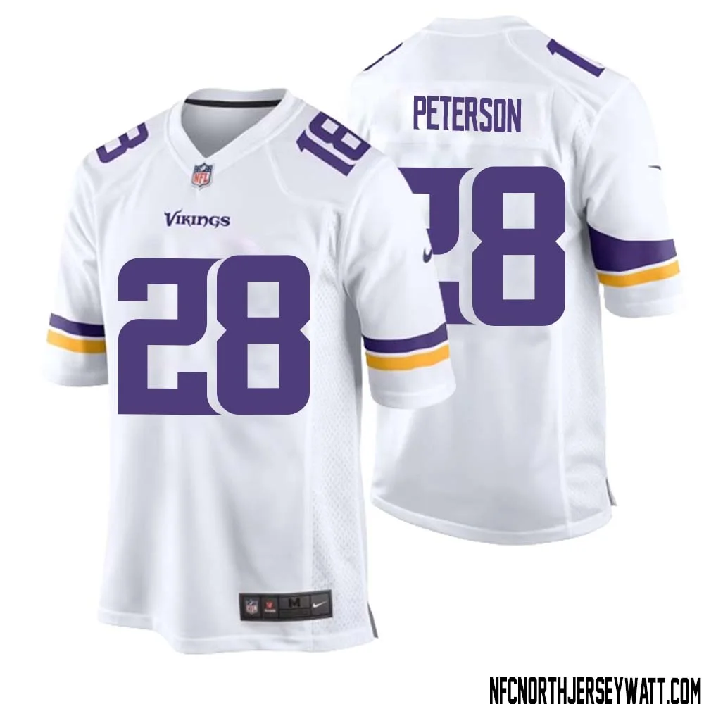 Adrian Peterson No 28 Men White Minnesota Vikings Game Player Away Jersey