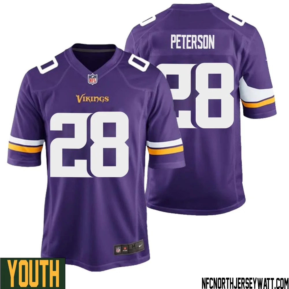 Adrian Peterson No 28 Minnesota Vikings Game Jersey Court Purple for Youth