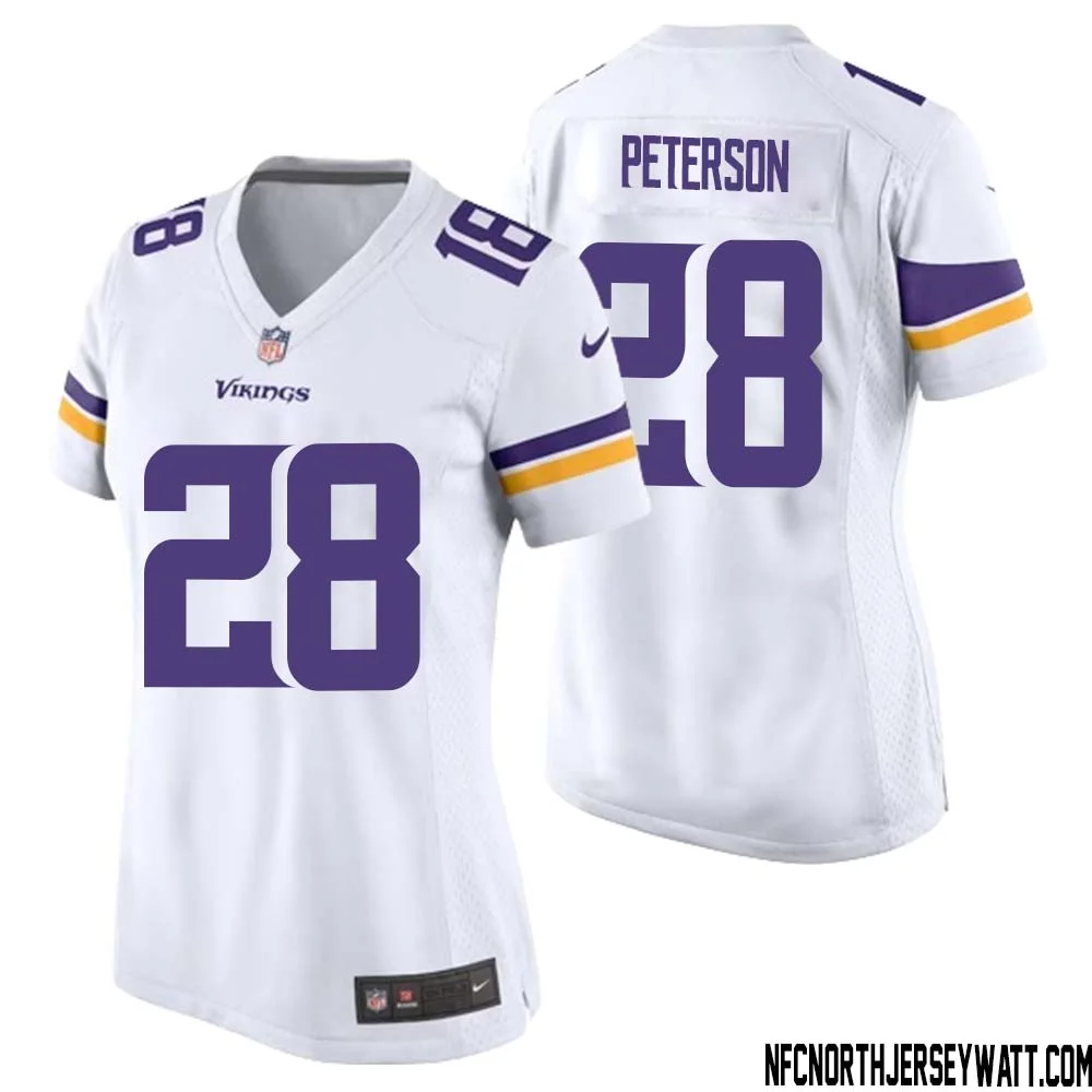Adrian Peterson No 28 Women White Minnesota Vikings Game Player Away Jersey