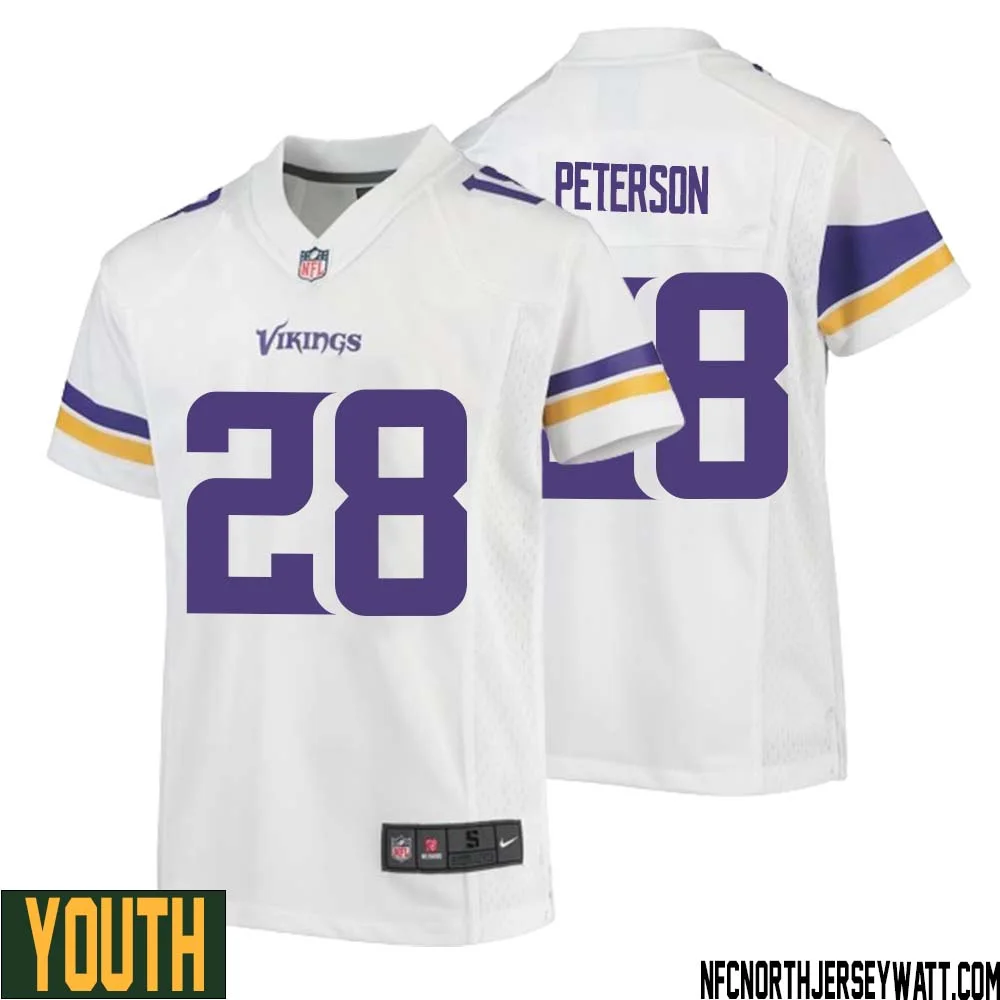 Adrian Peterson No 28 Youth White Minnesota Vikings Game Player Away Jersey 1
