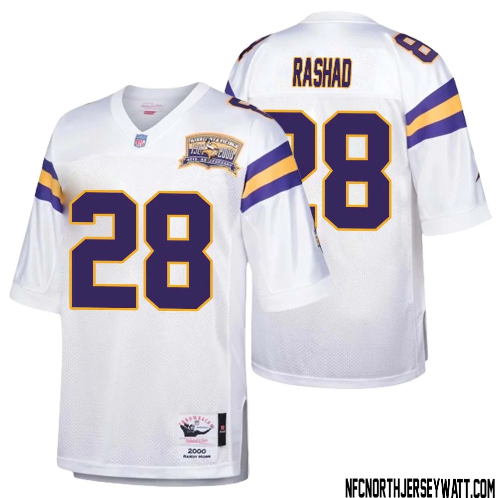Ahmad Rashad No 28 Men Mitchell Ness White Minnesota Vikings Authentic Throwback Retired Player Jersey 1