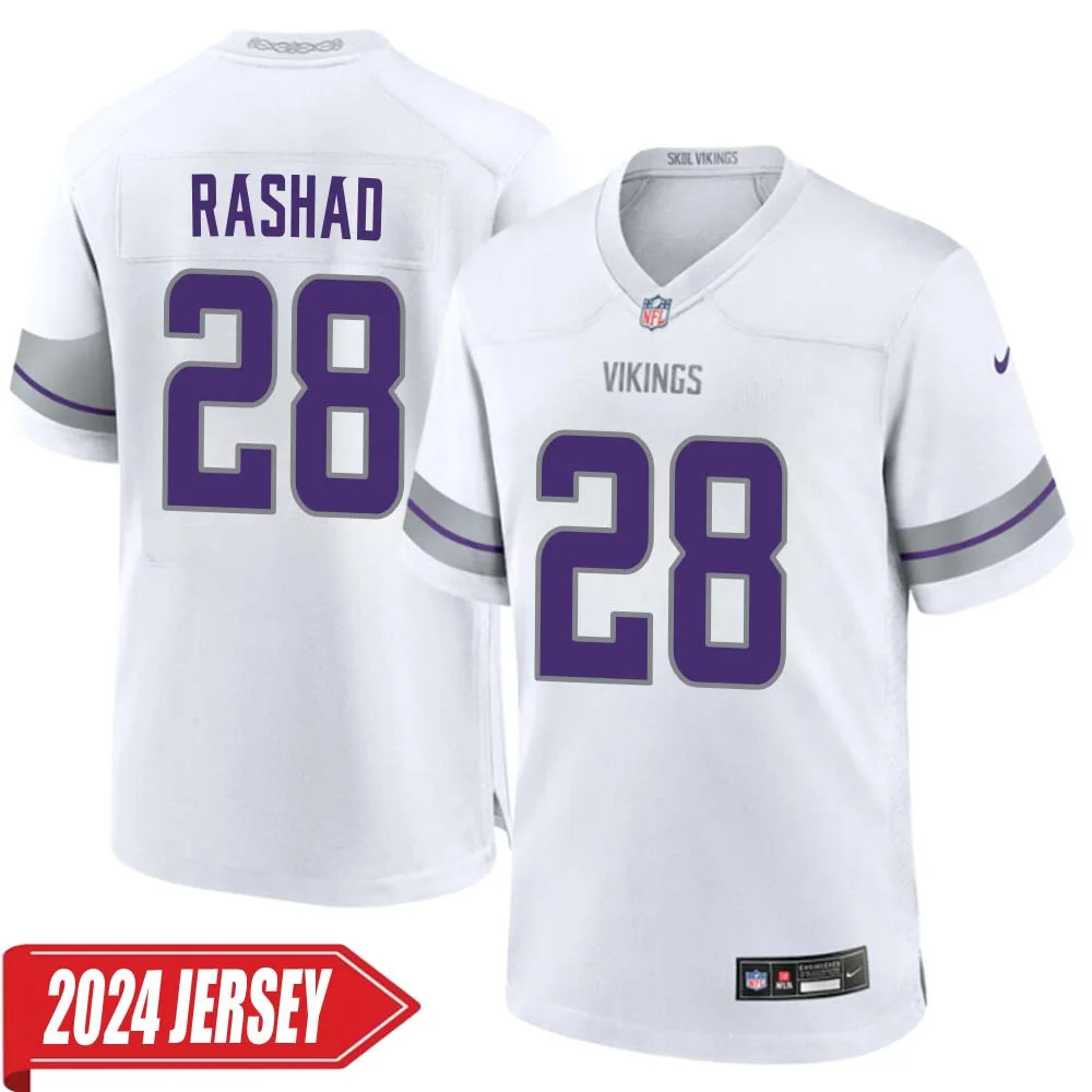 Ahmad Rashad No 28 Men s Minnesota Vikings White Alternate Custom Game 2024 Jersey