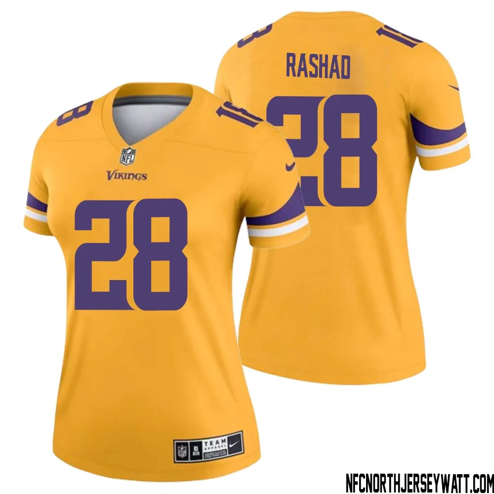 Ahmad Rashad No 28 Women Minnesota Vikings Gold Inverted Legend Jersey 1
