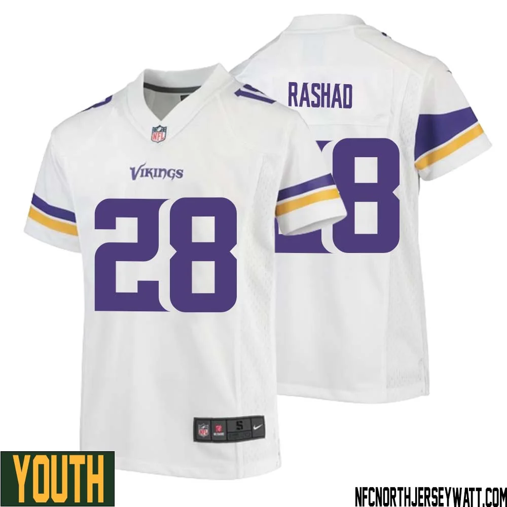 Ahmad Rashad No 28 Youth White Minnesota Vikings Game Player Away Jersey 1
